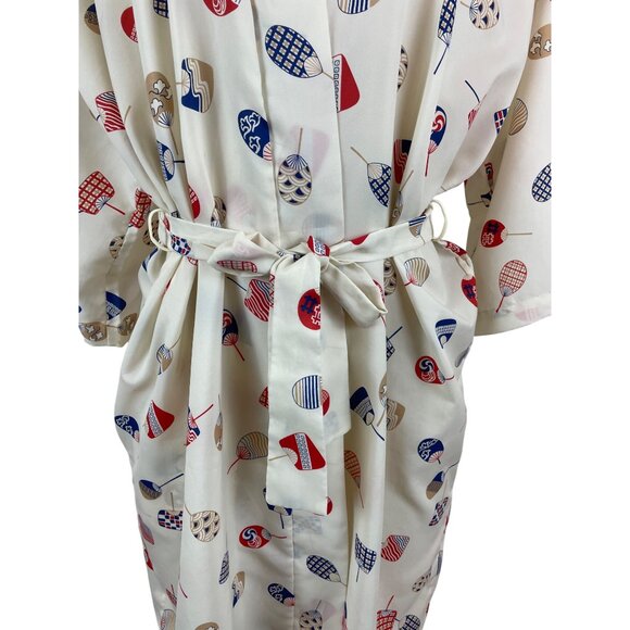 Kerry Dawn Japanese-Inspired Kimono Robe With Fan Print Multi-Color One Size - Picture 5 of 9